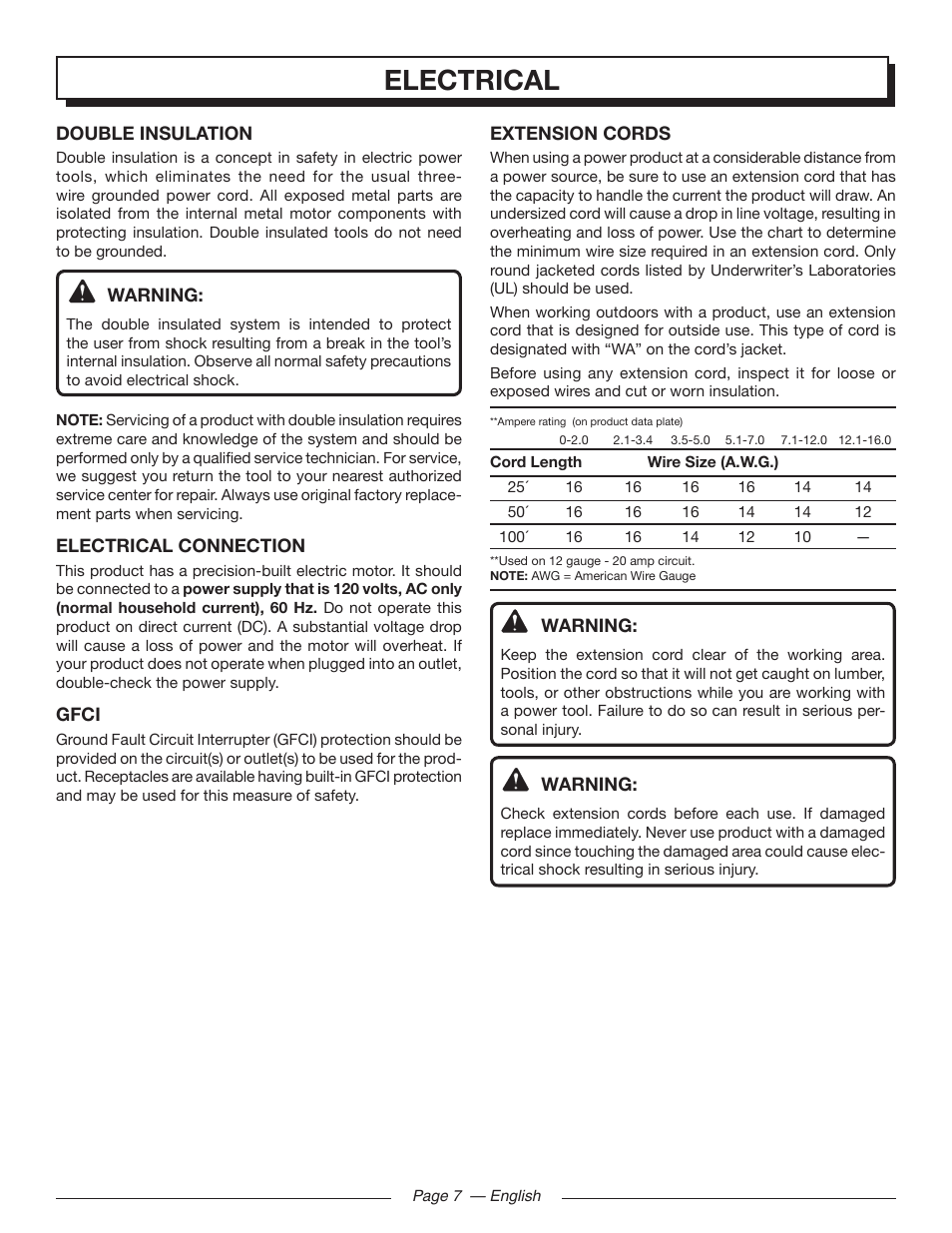 Electrical | Homelite UT41110 User Manual | Page 7 / 16