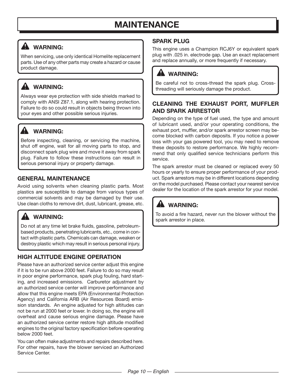 Maintenance | Homelite UT09520 User Manual | Page 12 / 42