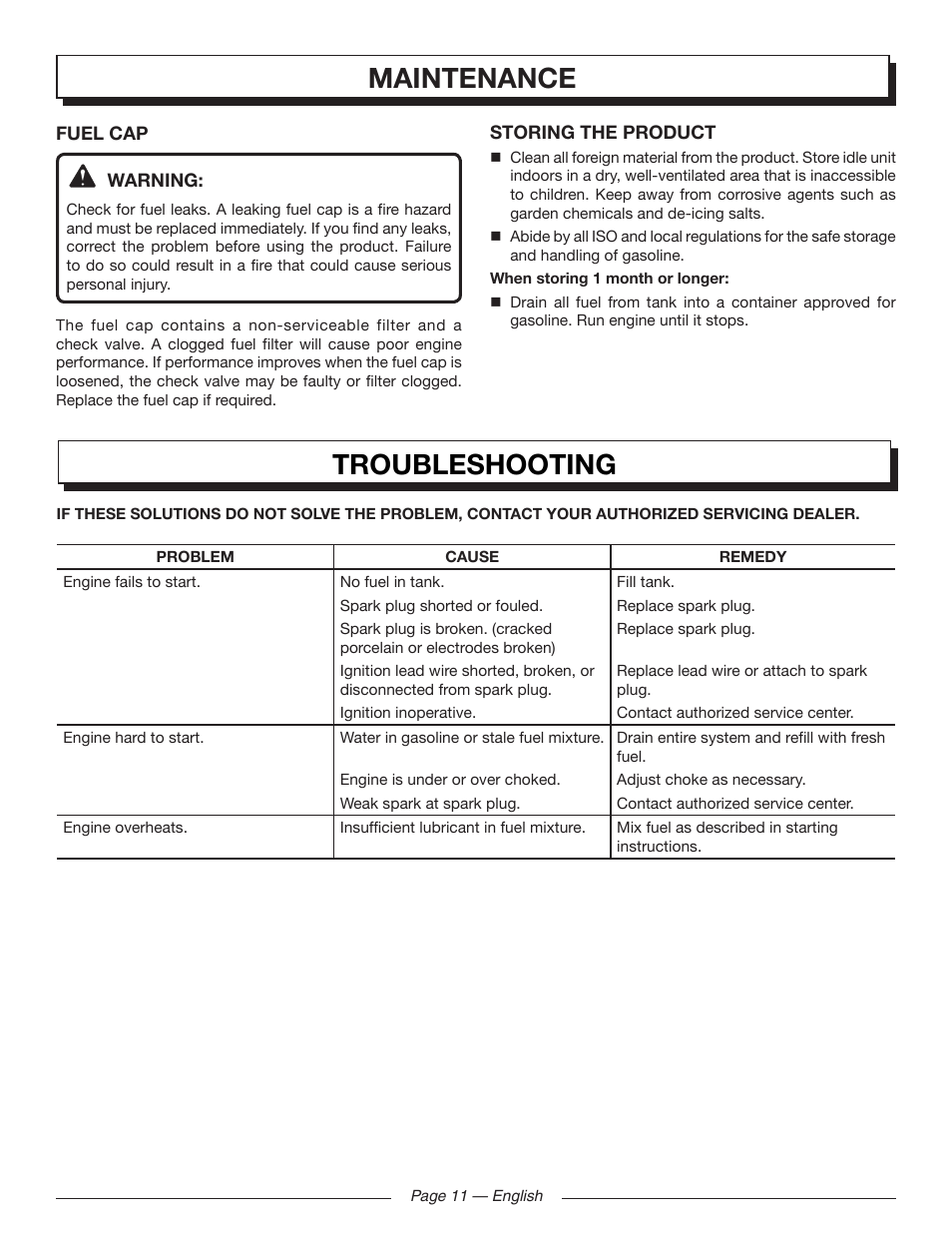 Troubleshooting, Maintenance | Homelite UT09520 User Manual | Page 13 / 42