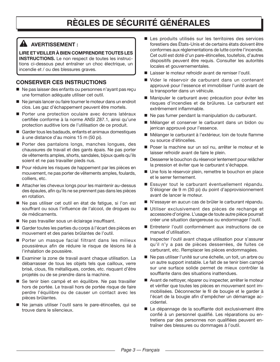 Règles de sécurité générales | Homelite UT09520 User Manual | Page 17 / 42