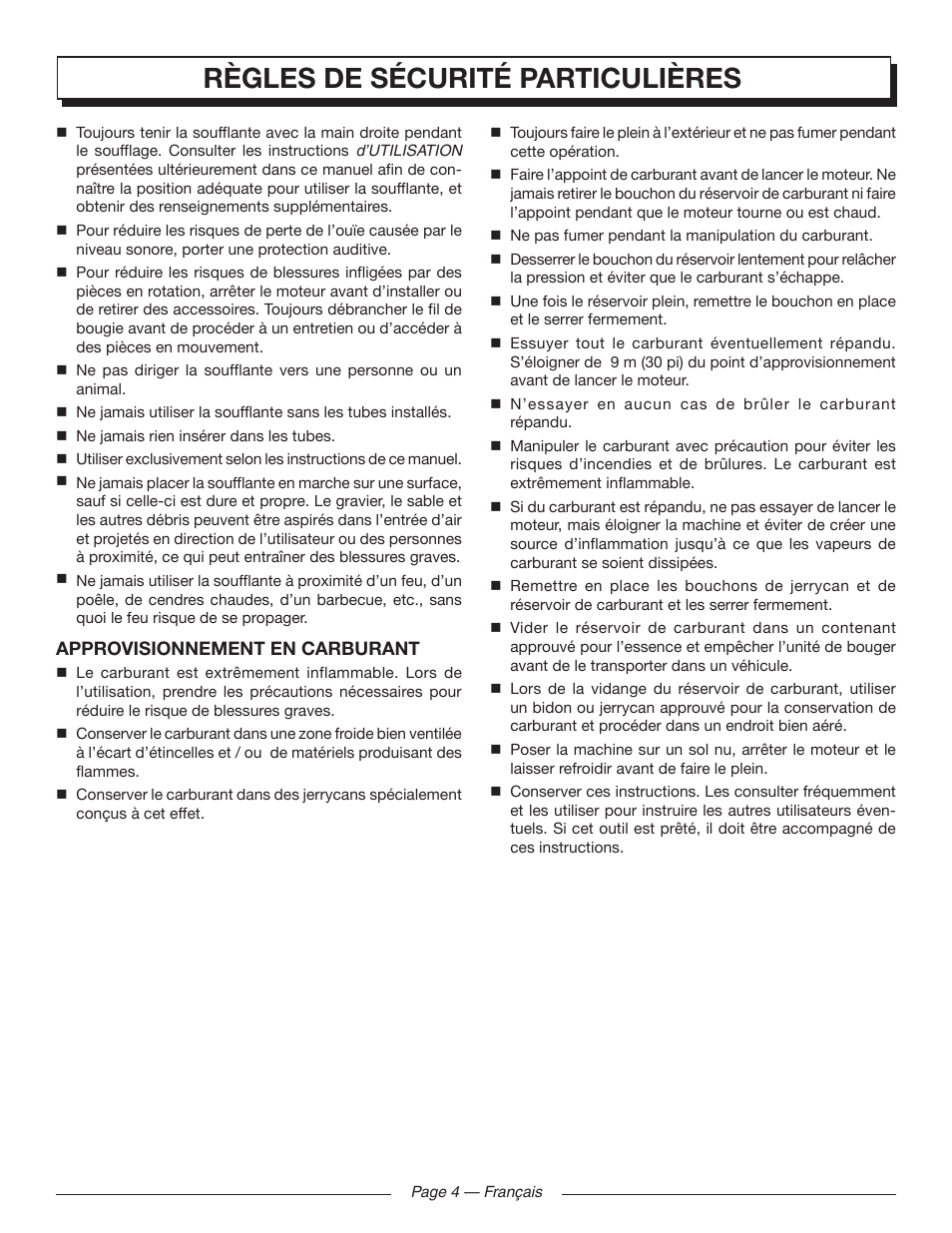 Règles de sécurité particulières | Homelite UT09520 User Manual | Page 18 / 42