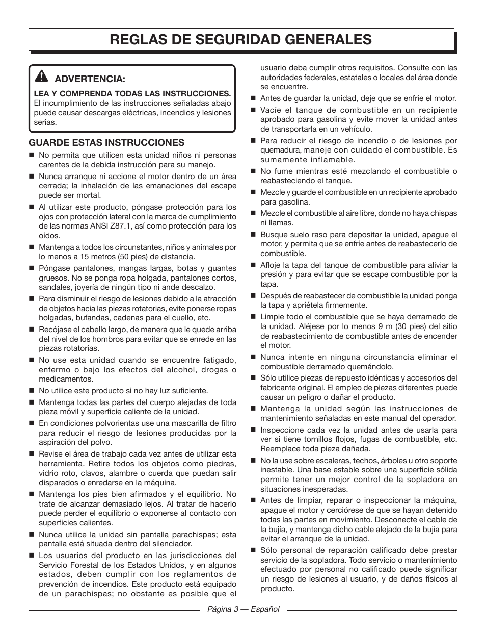 Reglas de seguridad generales | Homelite UT09520 User Manual | Page 29 / 42