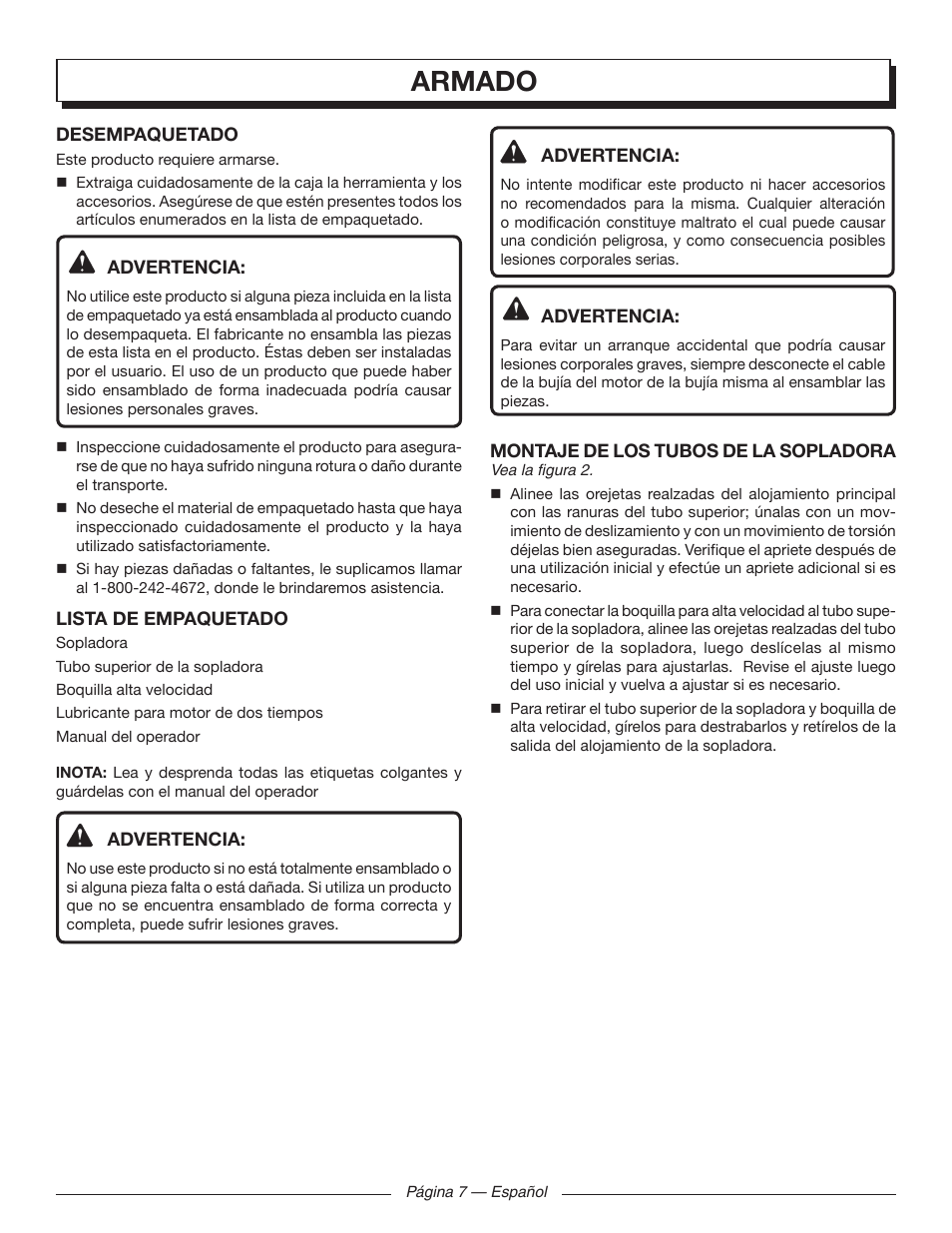 Armado | Homelite UT09520 User Manual | Page 33 / 42