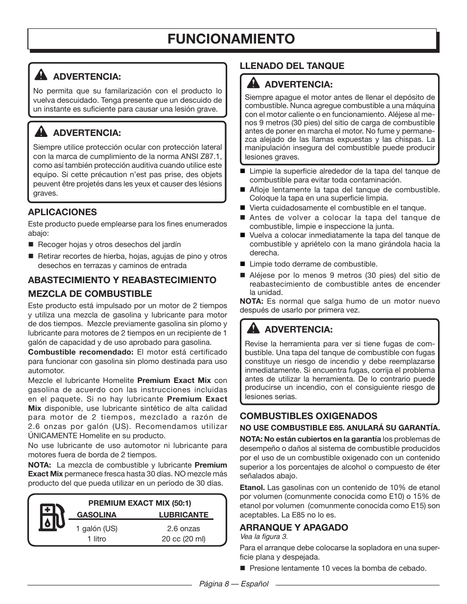 Funcionamiento | Homelite UT09520 User Manual | Page 34 / 42