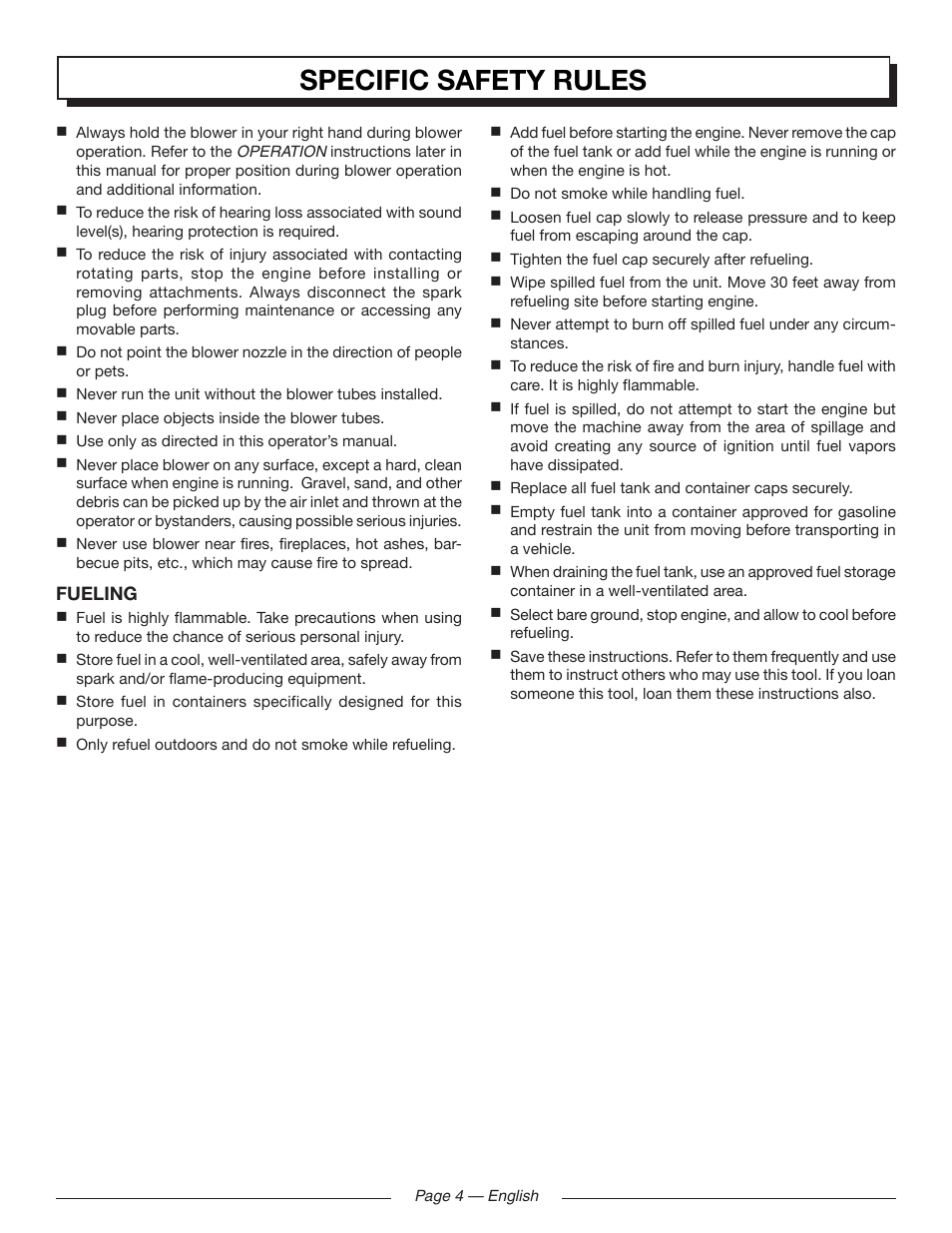 Specific safety rules | Homelite UT09520 User Manual | Page 6 / 42