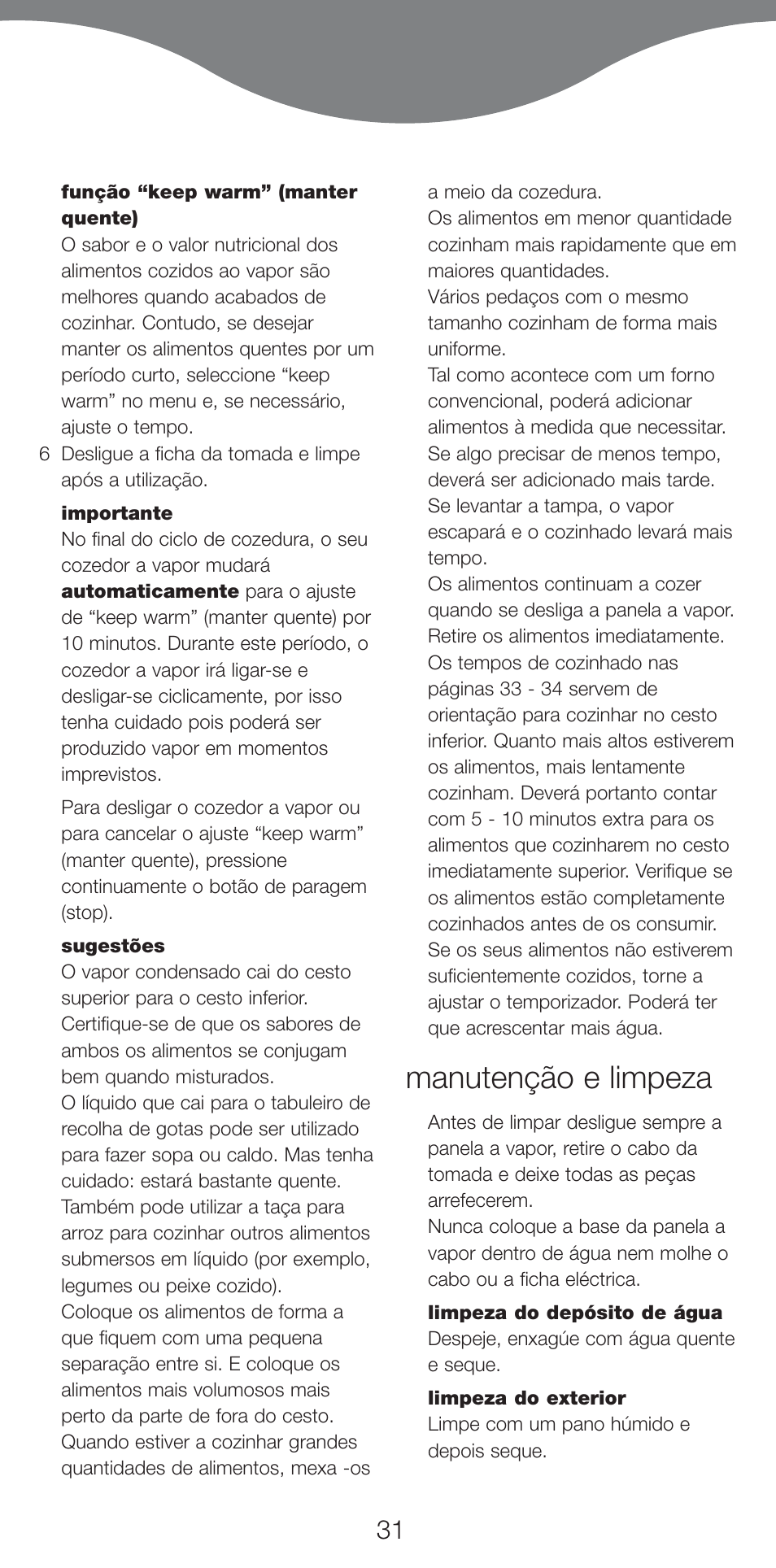 Manutenção e limpeza | Kenwood FS460 User Manual | Page 33 / 102