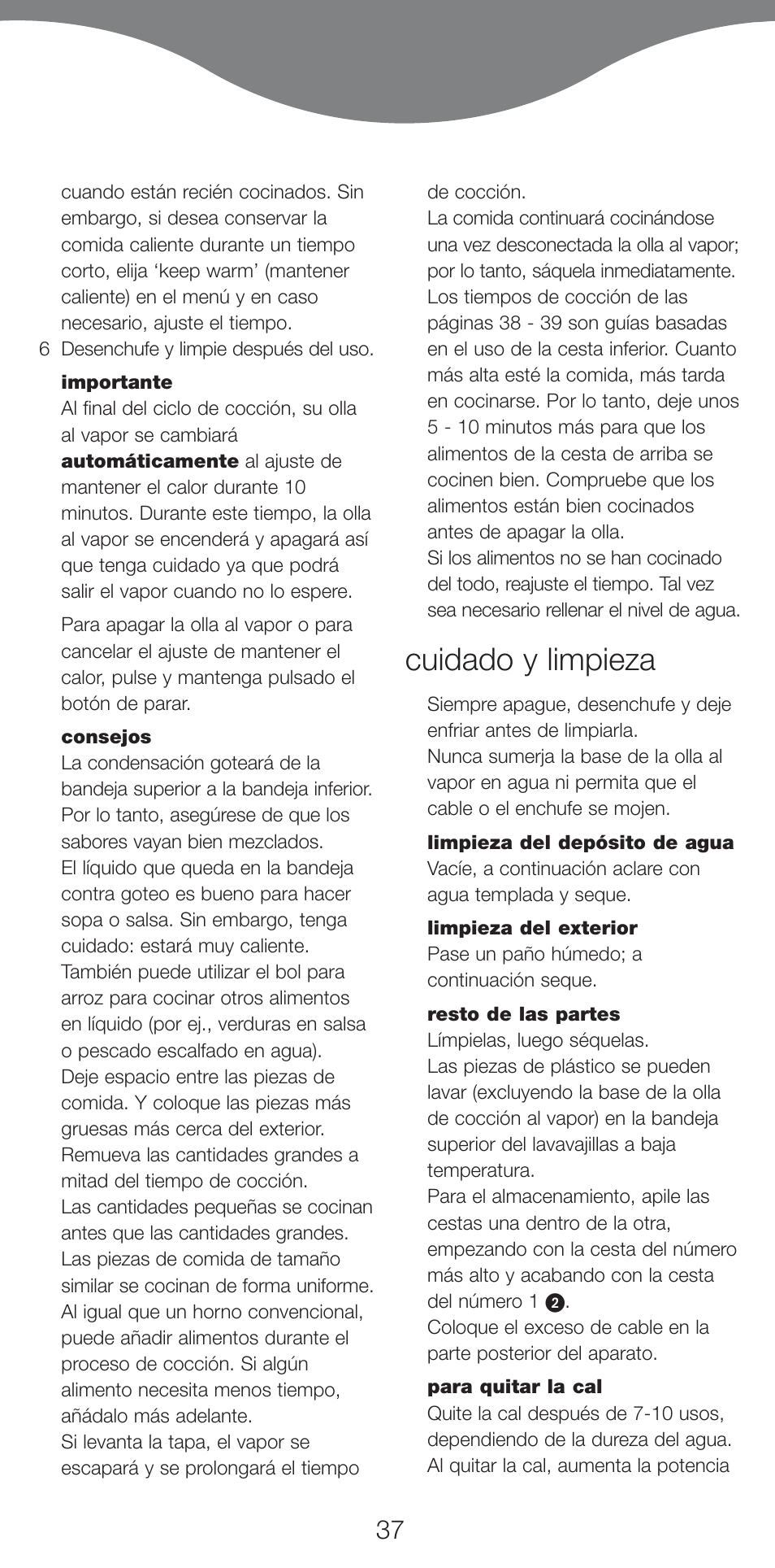 Cuidado y limpieza | Kenwood FS460 User Manual | Page 39 / 102