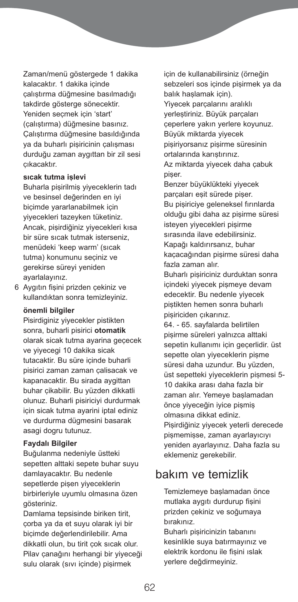 Bakım ve temizlik | Kenwood FS460 User Manual | Page 64 / 102