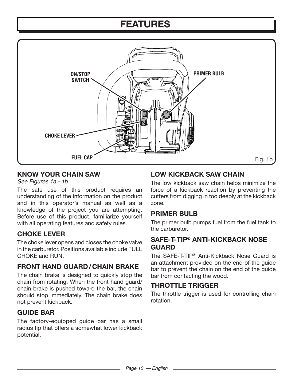 Features | Homelite UT10586 User Manual | Page 10 / 120