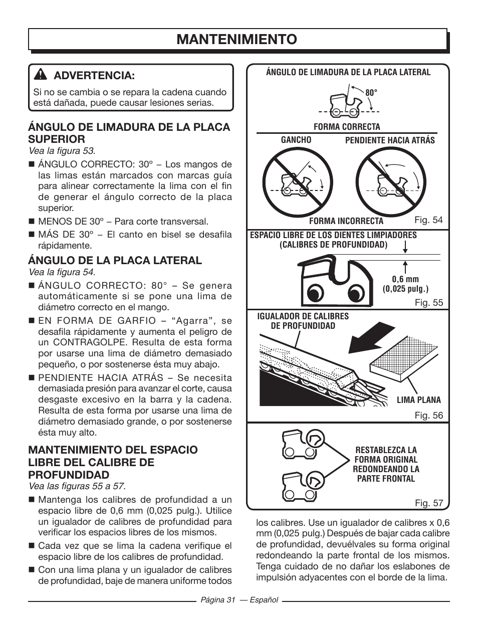 Mantenimiento | Homelite UT10586 User Manual | Page 109 / 120