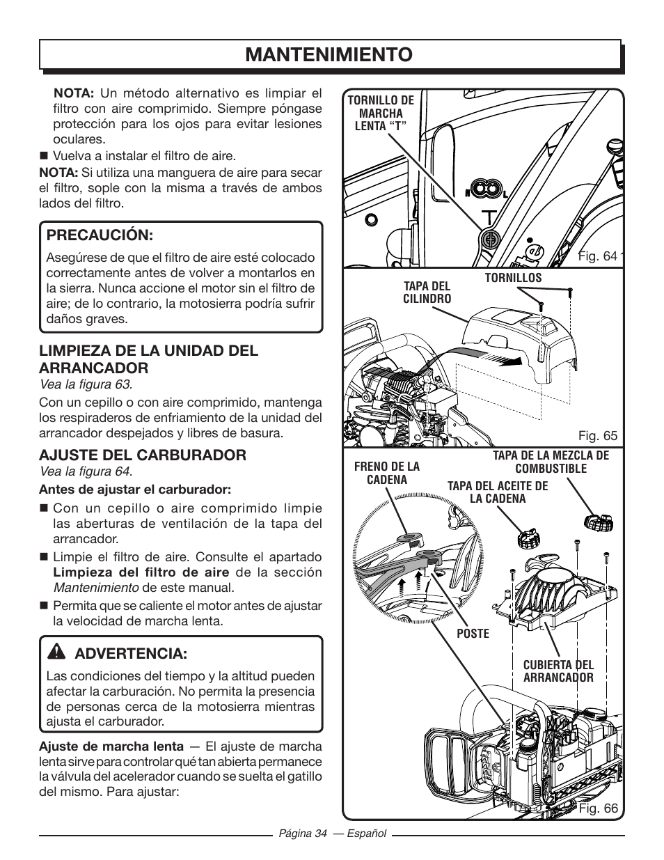 Mantenimiento | Homelite UT10586 User Manual | Page 112 / 120