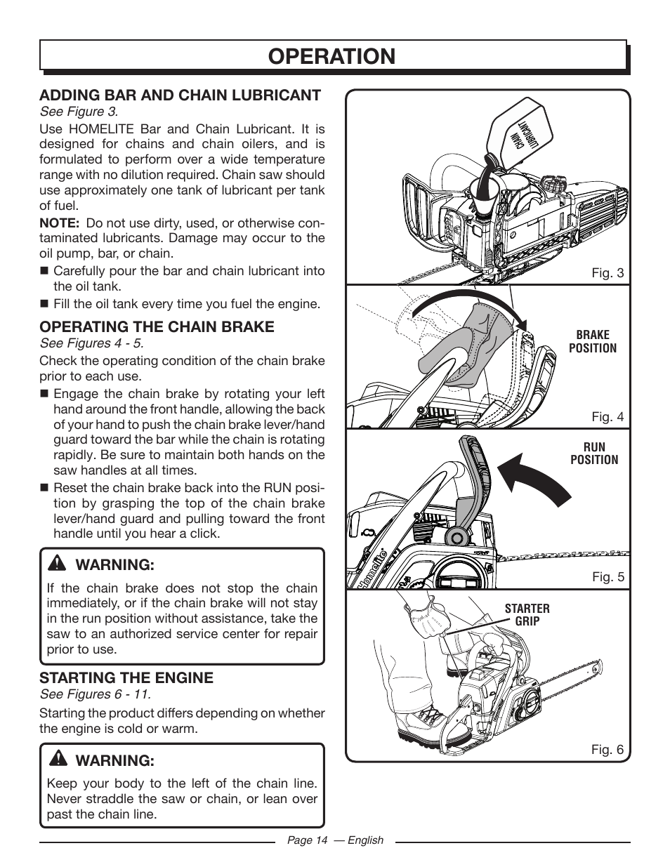 Operation | Homelite UT10586 User Manual | Page 14 / 120