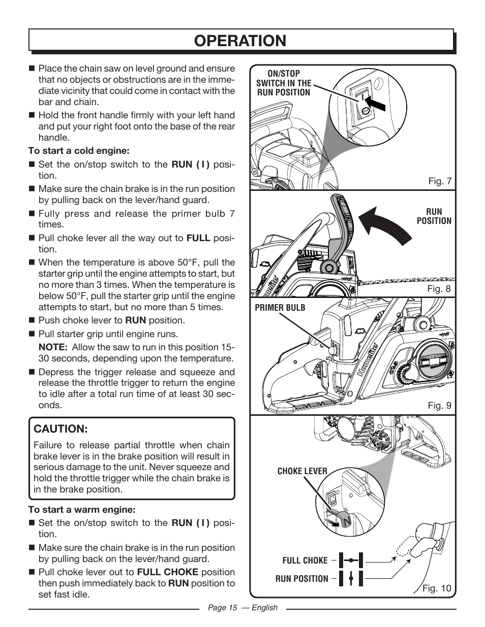 Operation, Caution | Homelite UT10586 User Manual | Page 15 / 120