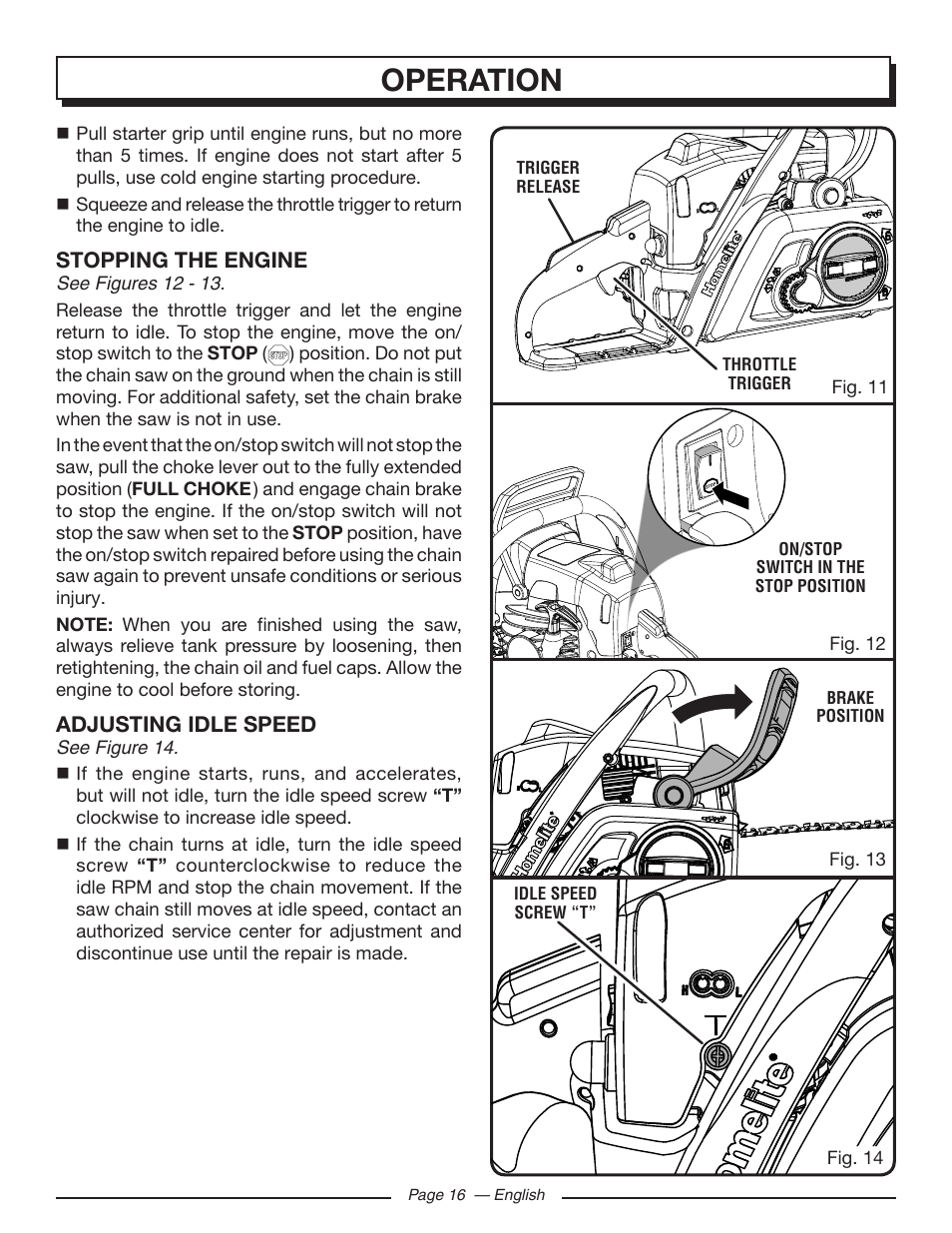 Operation | Homelite UT10586 User Manual | Page 16 / 120