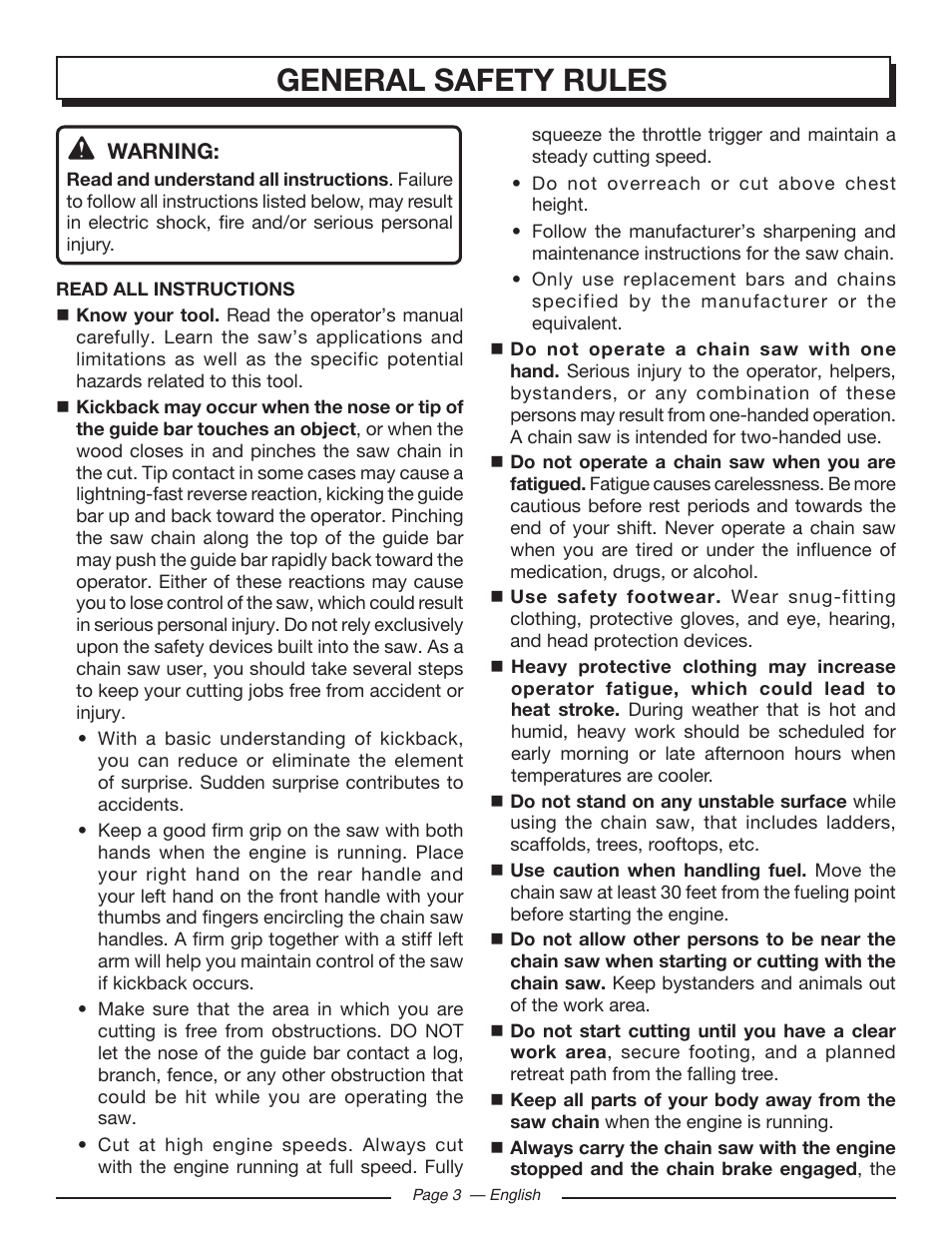 General safety rules | Homelite UT10586 User Manual | Page 3 / 120