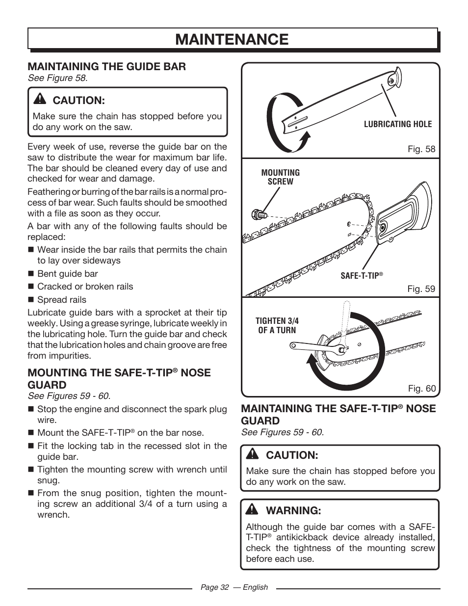 Maintenance | Homelite UT10586 User Manual | Page 32 / 120