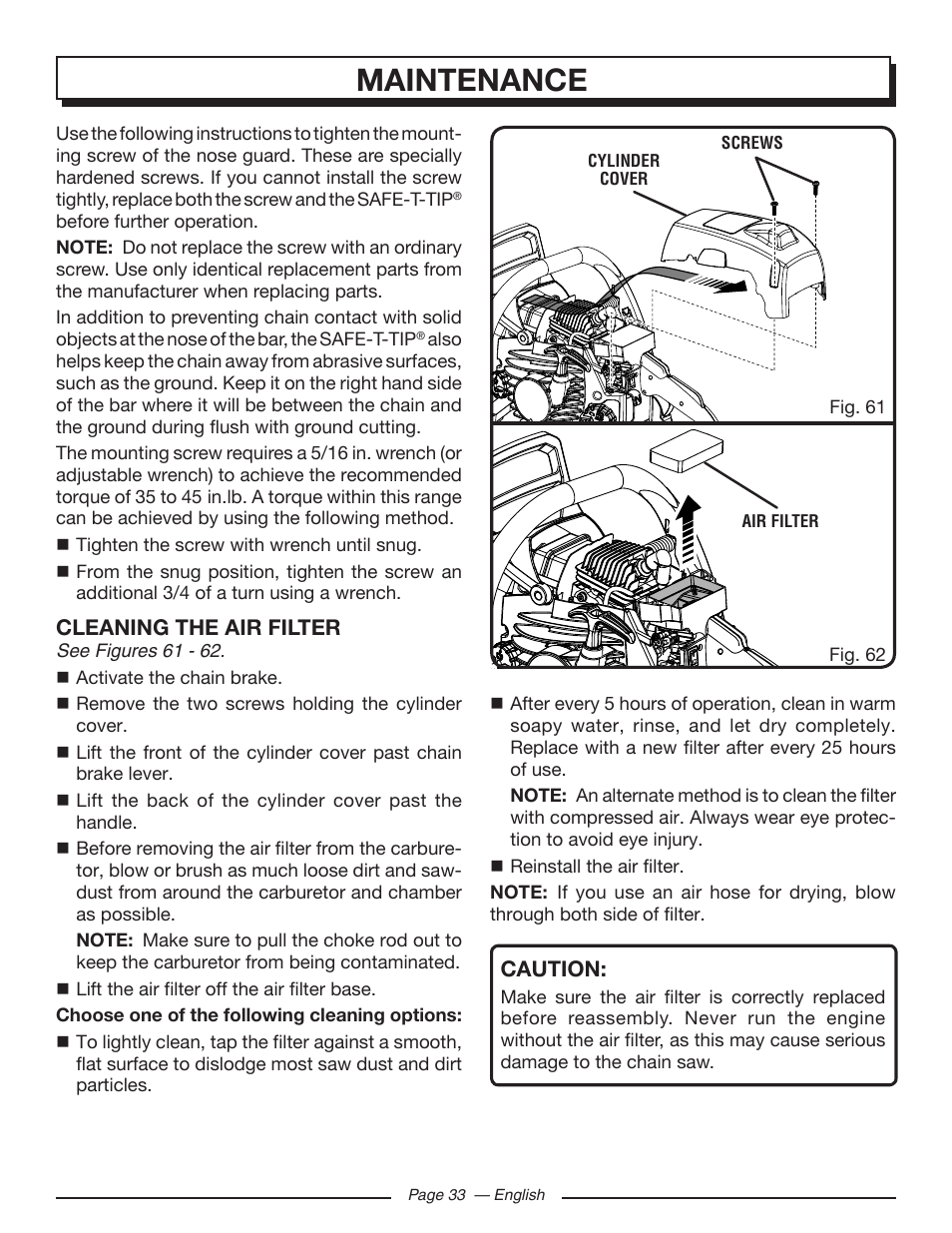 Maintenance | Homelite UT10586 User Manual | Page 33 / 120