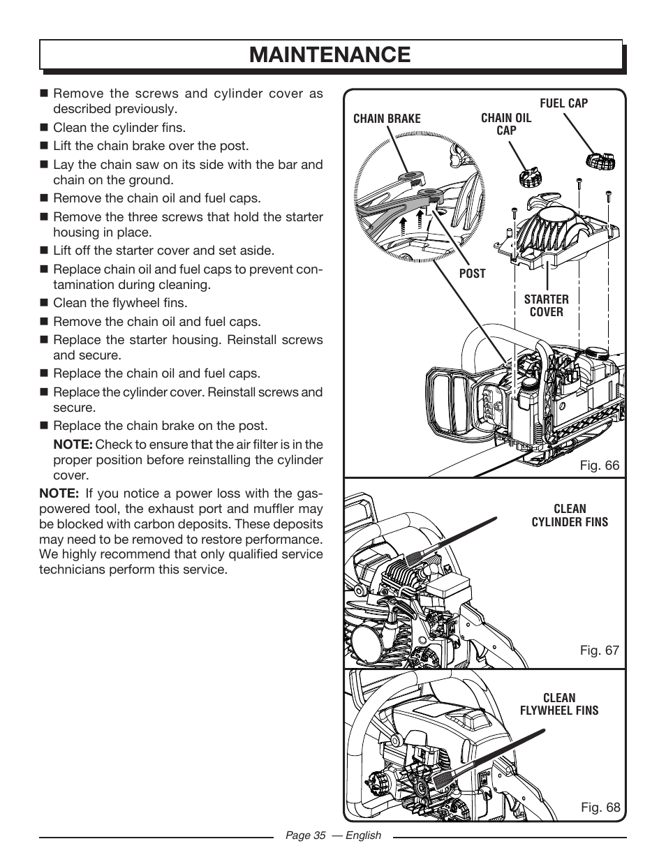 Maintenance | Homelite UT10586 User Manual | Page 35 / 120