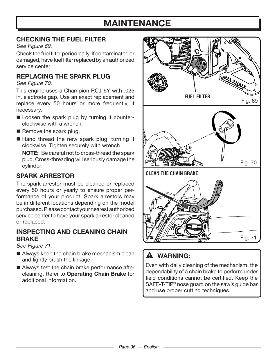 Maintenance | Homelite UT10586 User Manual | Page 36 / 120