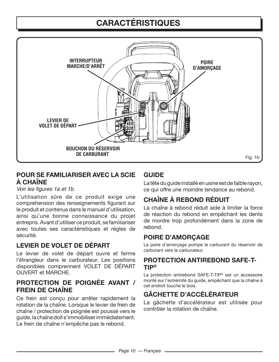 Caractéristiques | Homelite UT10586 User Manual | Page 49 / 120