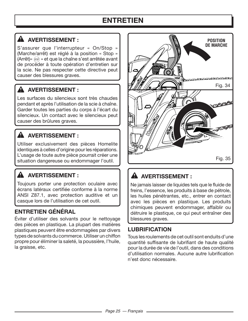 Entretien | Homelite UT10586 User Manual | Page 64 / 120