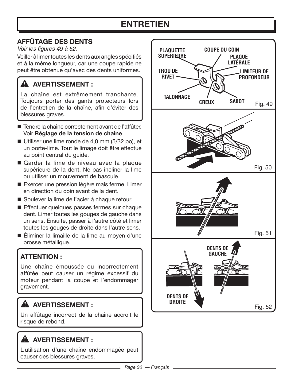 Entretien | Homelite UT10586 User Manual | Page 69 / 120