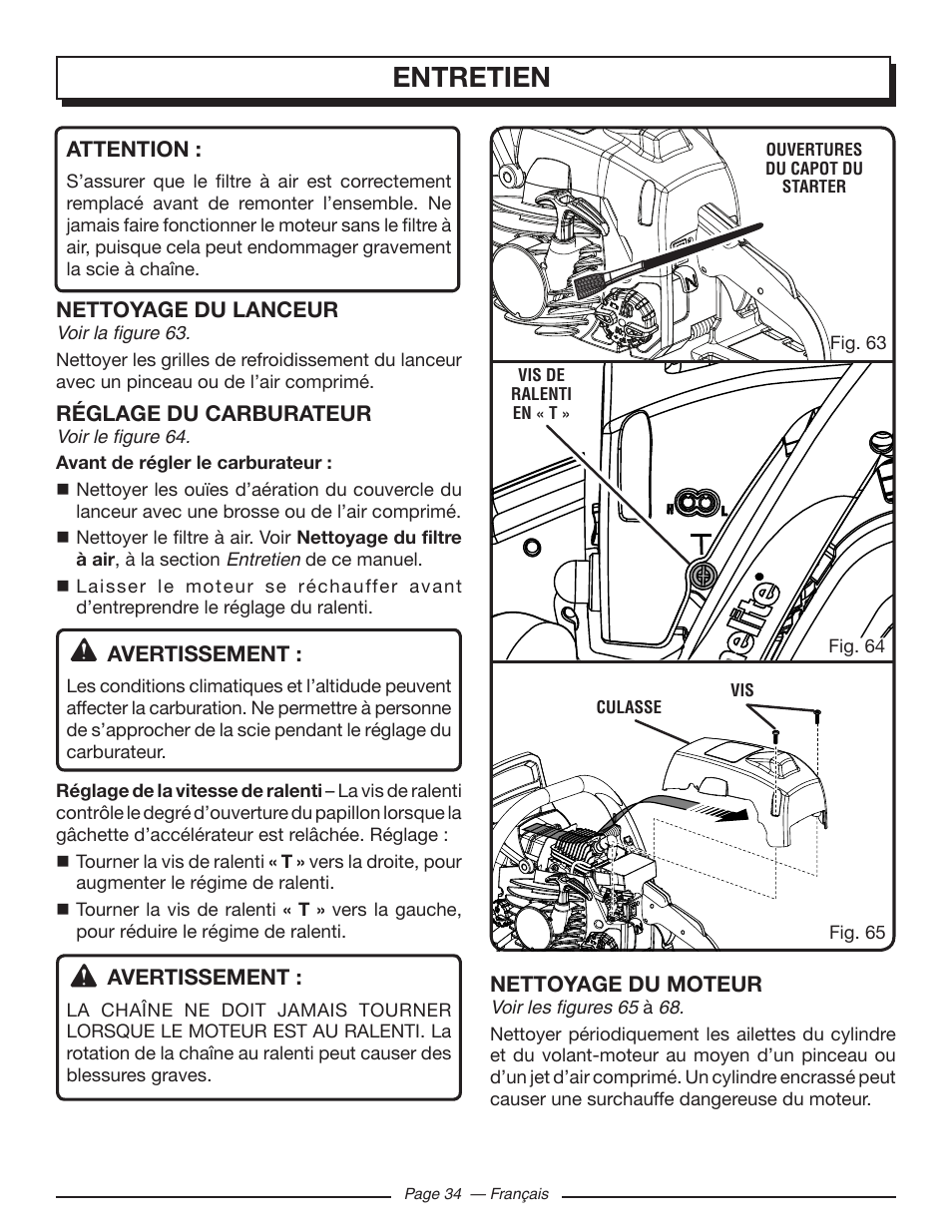 Entretien | Homelite UT10586 User Manual | Page 73 / 120
