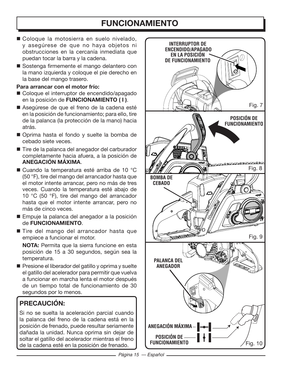 Funcionamiento, Precaución | Homelite UT10586 User Manual | Page 93 / 120