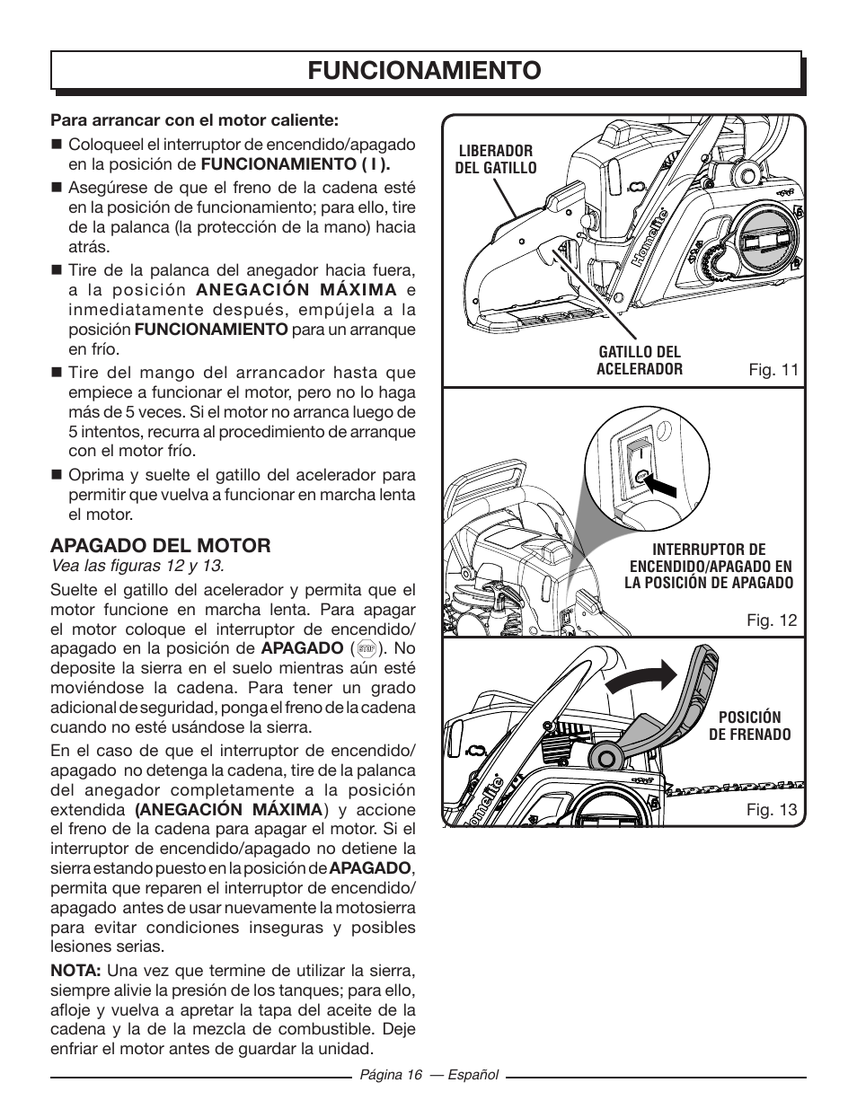 Funcionamiento | Homelite UT10586 User Manual | Page 94 / 120