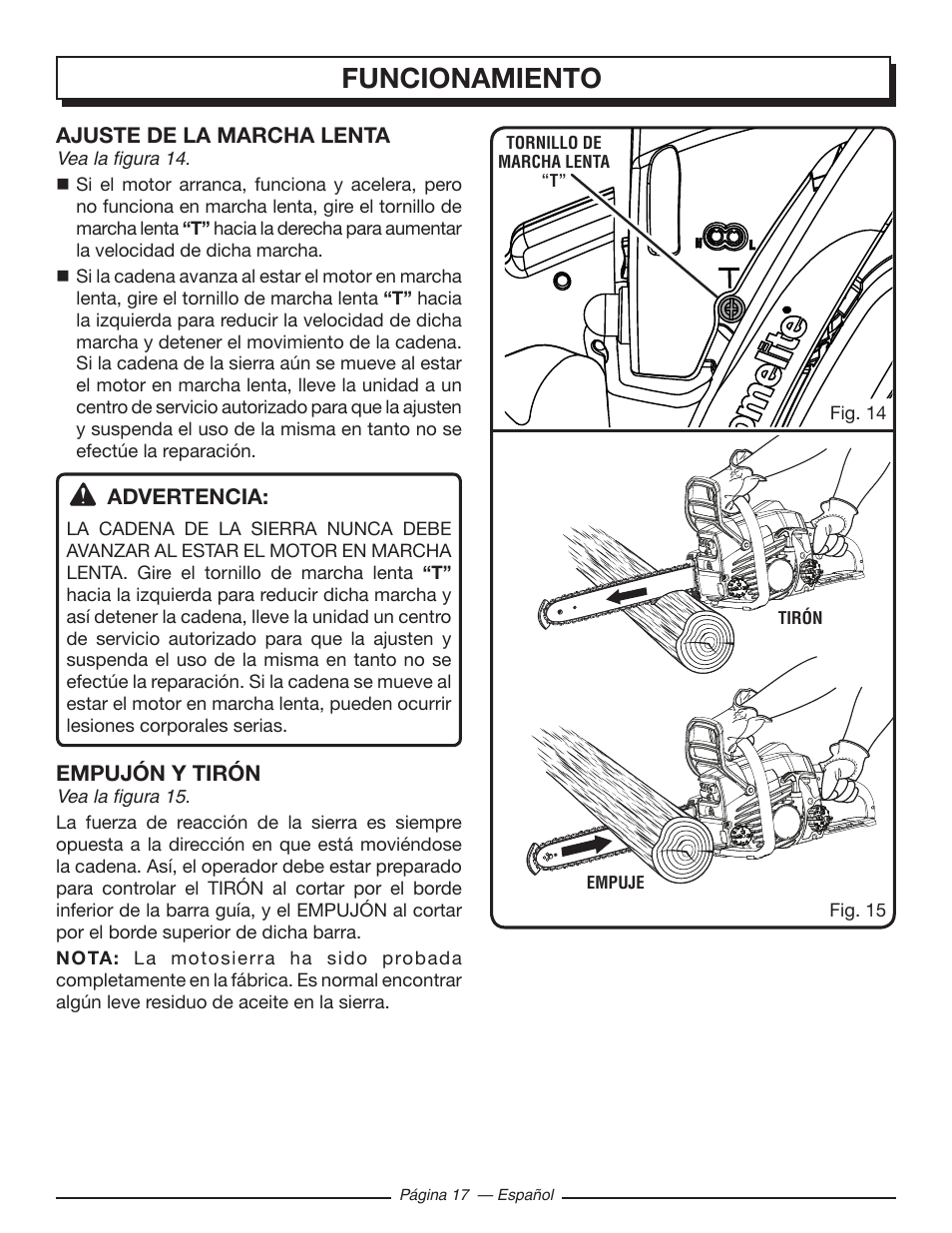 Funcionamiento | Homelite UT10586 User Manual | Page 95 / 120