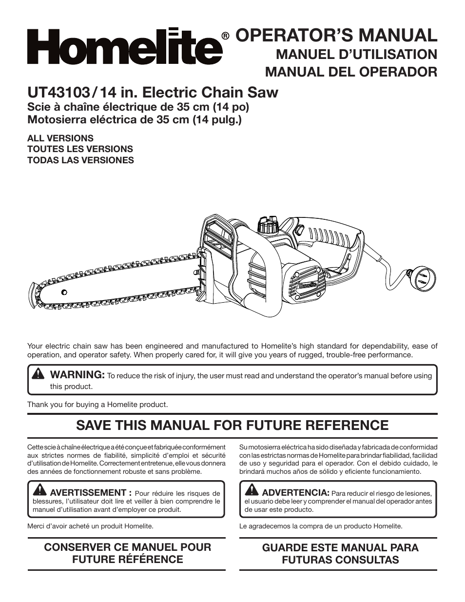 Homelite UT43103 User Manual | 92 pages