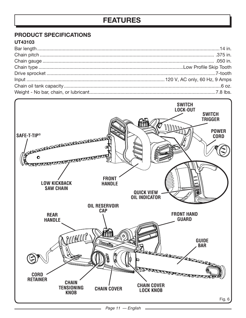 Features | Homelite UT43103 User Manual | Page 11 / 92