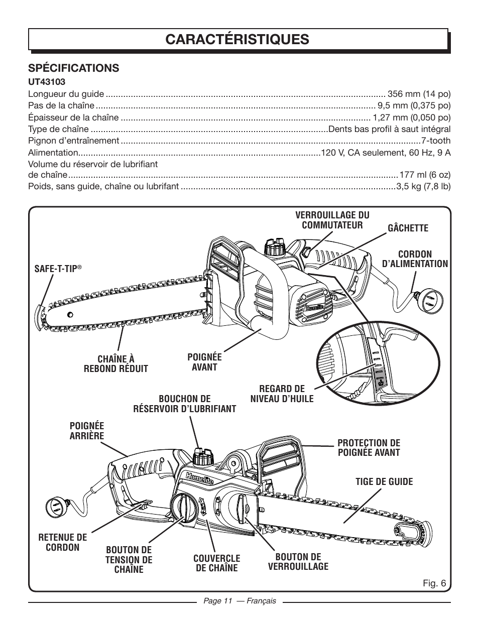 Caractéristiques | Homelite UT43103 User Manual | Page 41 / 92