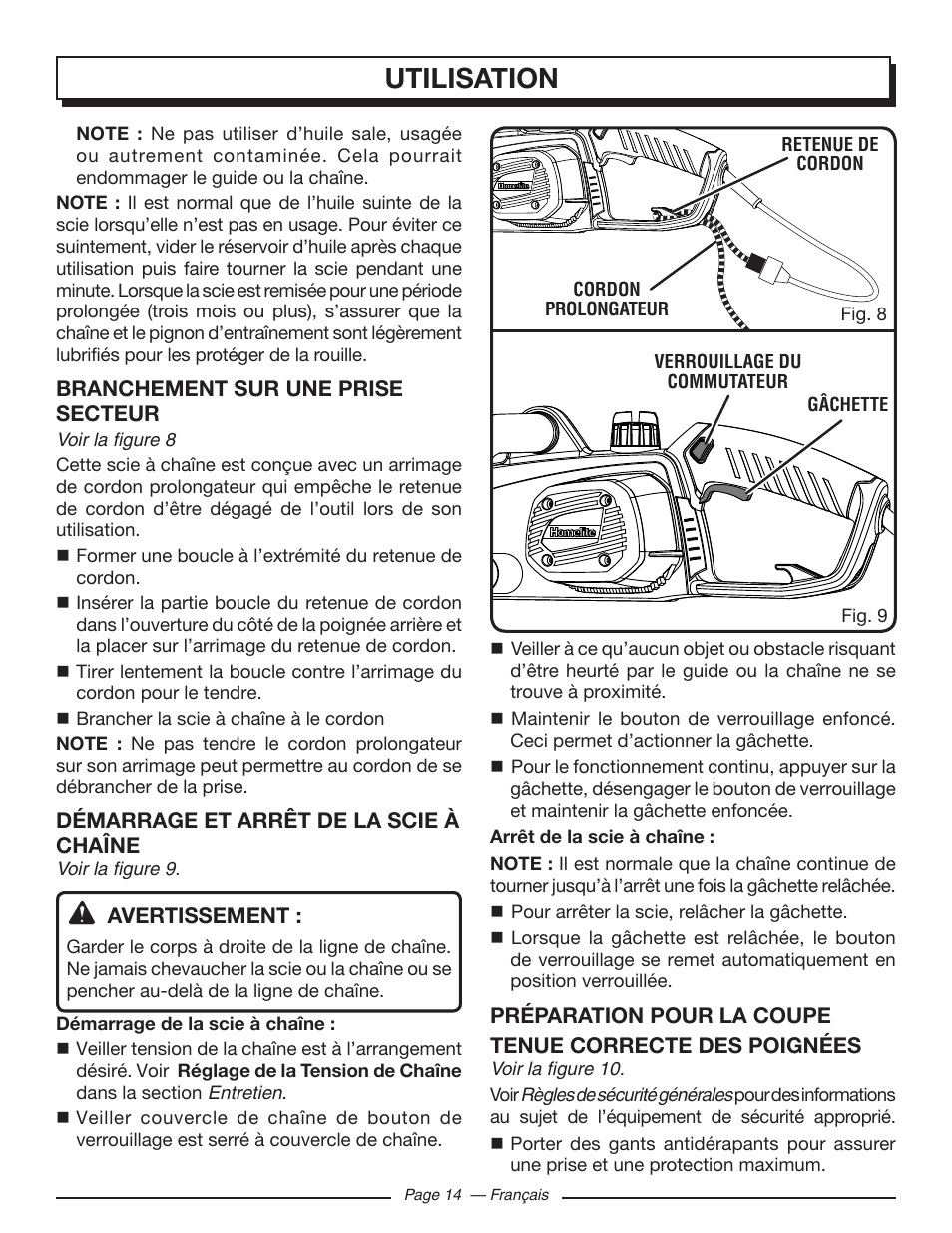 Utilisation | Homelite UT43103 User Manual | Page 44 / 92