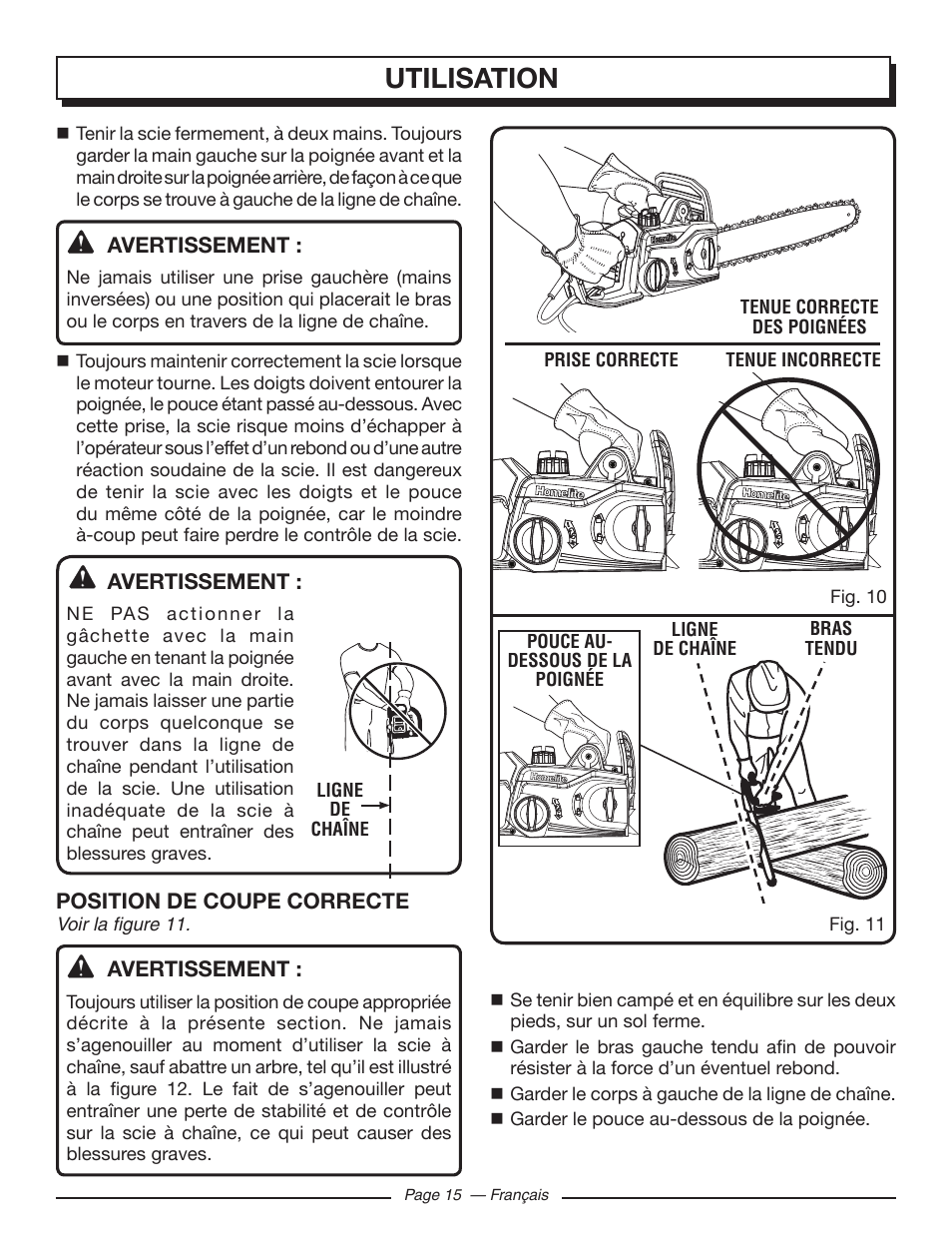 Utilisation | Homelite UT43103 User Manual | Page 45 / 92