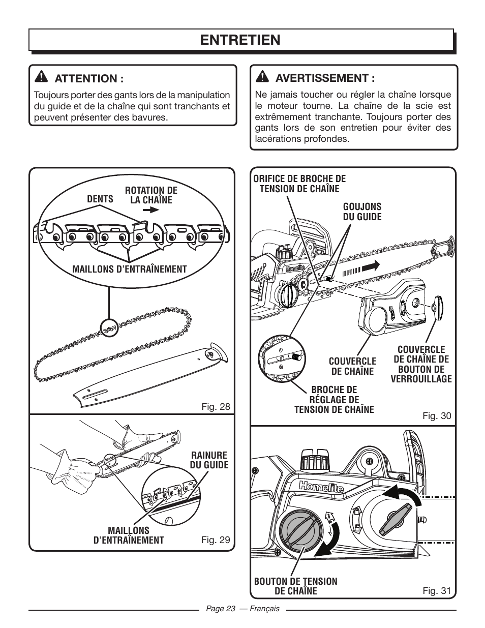 Entretien | Homelite UT43103 User Manual | Page 53 / 92