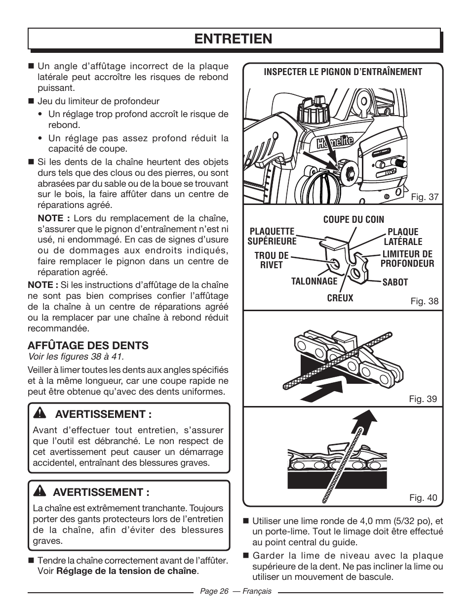 Entretien | Homelite UT43103 User Manual | Page 56 / 92