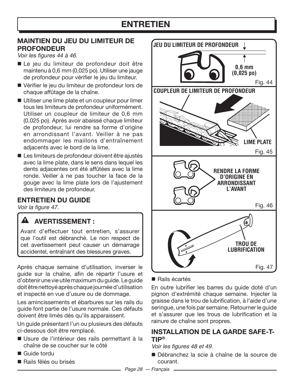 Entretien | Homelite UT43103 User Manual | Page 58 / 92