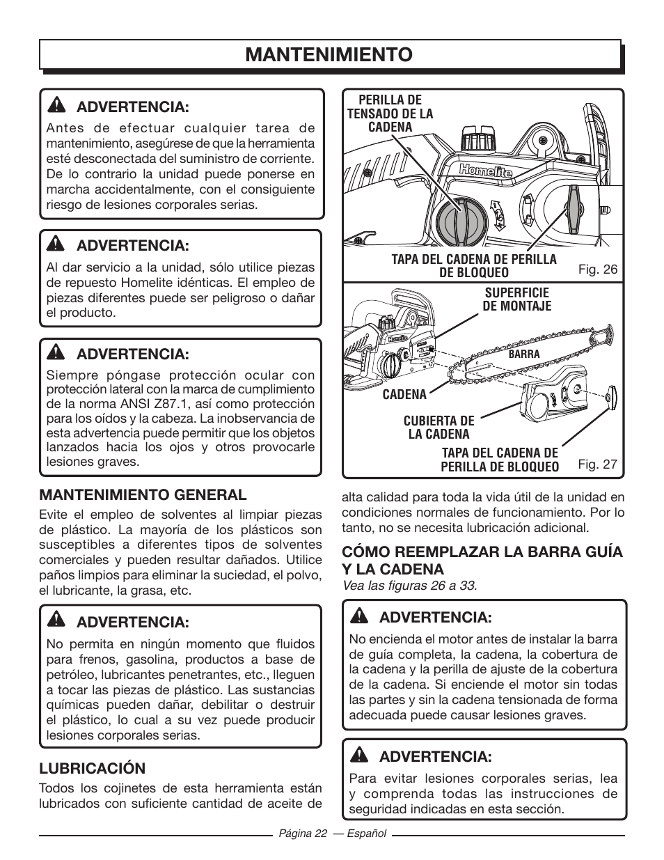 Mantenimiento | Homelite UT43103 User Manual | Page 81 / 92
