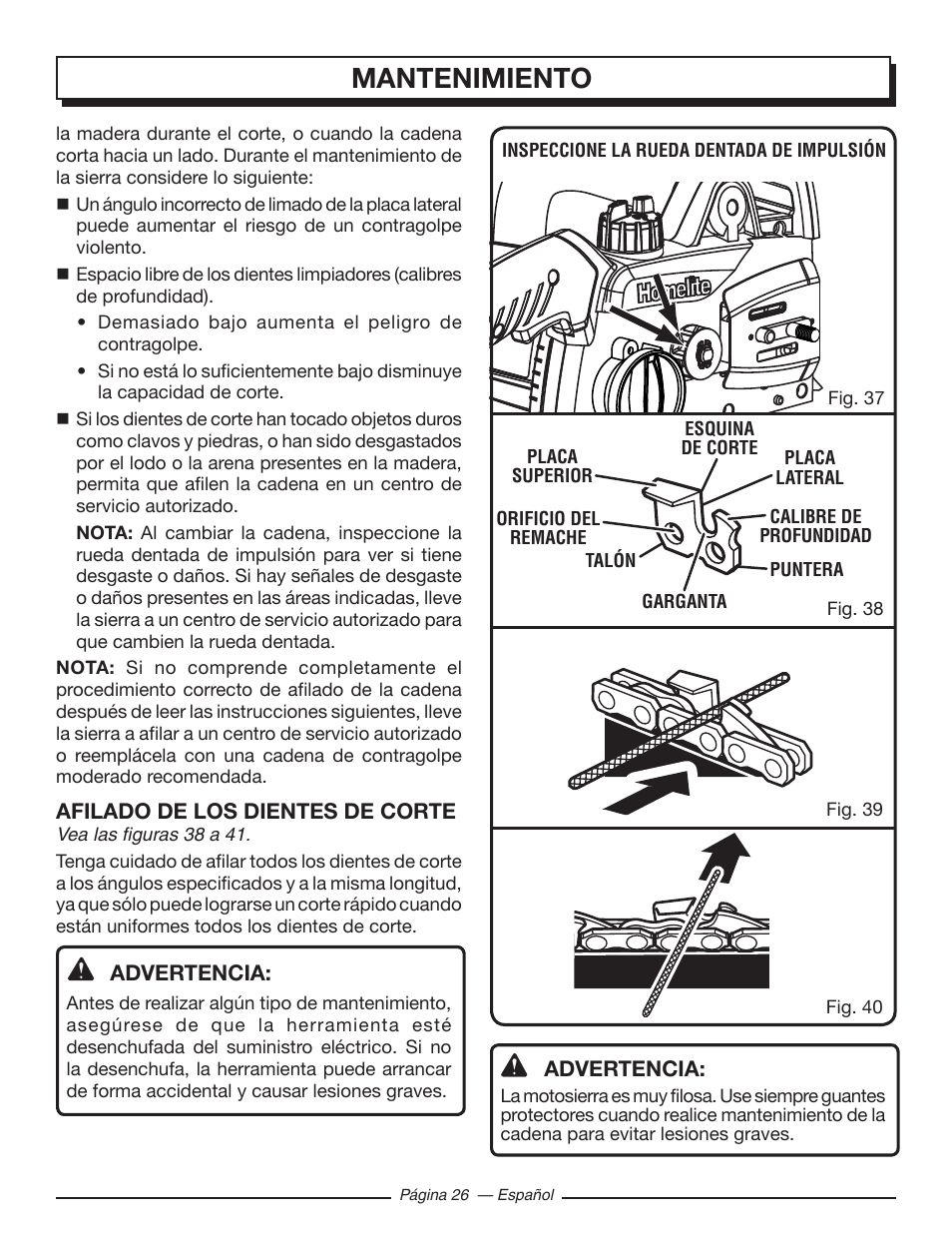 Mantenimiento | Homelite UT43103 User Manual | Page 85 / 92