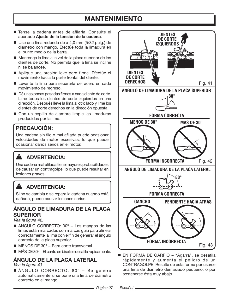 Mantenimiento | Homelite UT43103 User Manual | Page 86 / 92