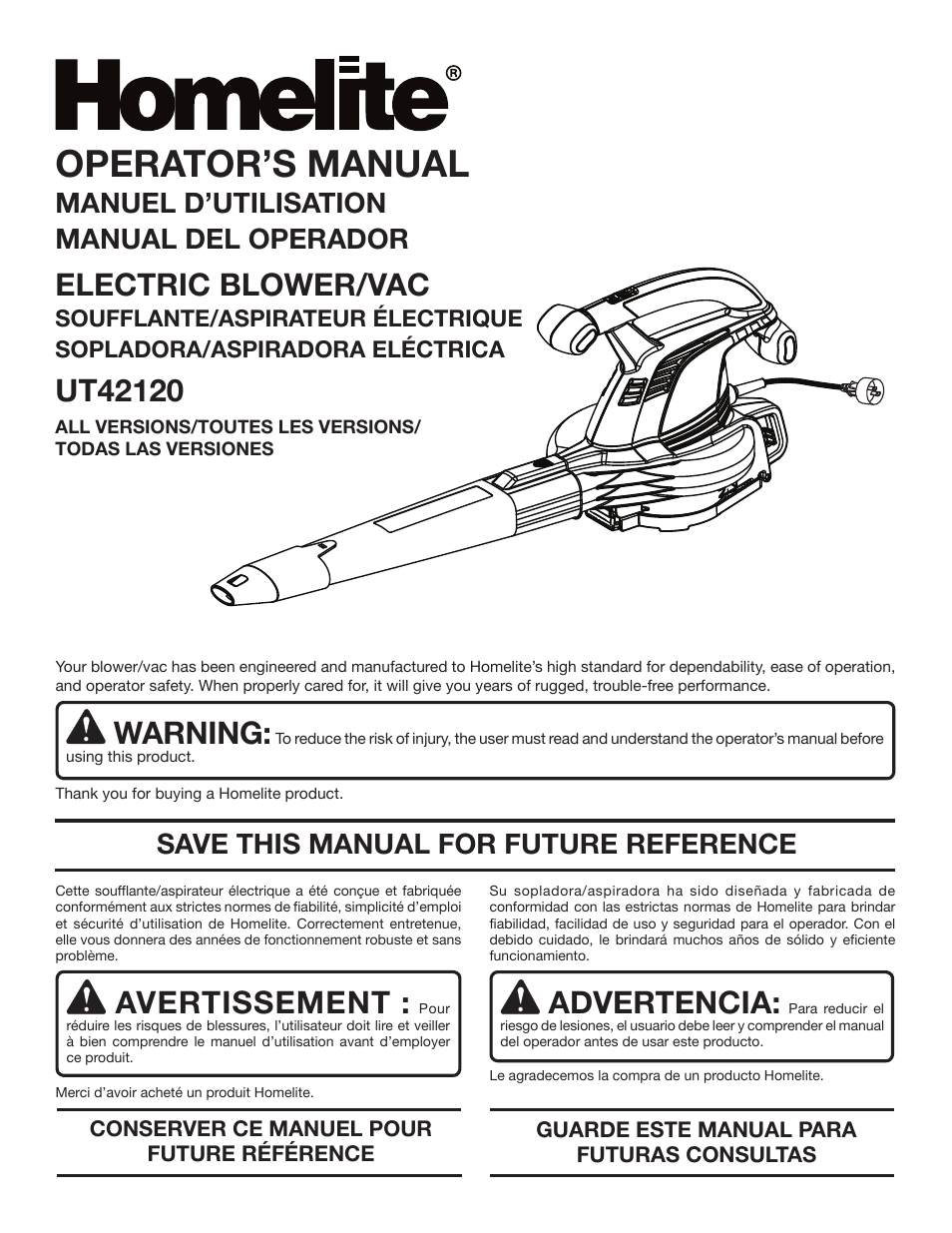 Homelite UT42120 User Manual | 38 pages