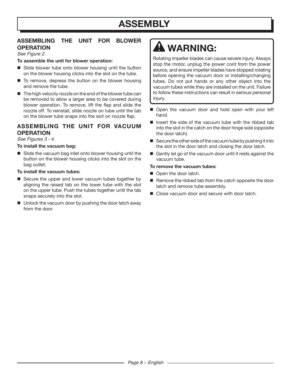 Assembly, Warning | Homelite UT42120 User Manual | Page 10 / 38