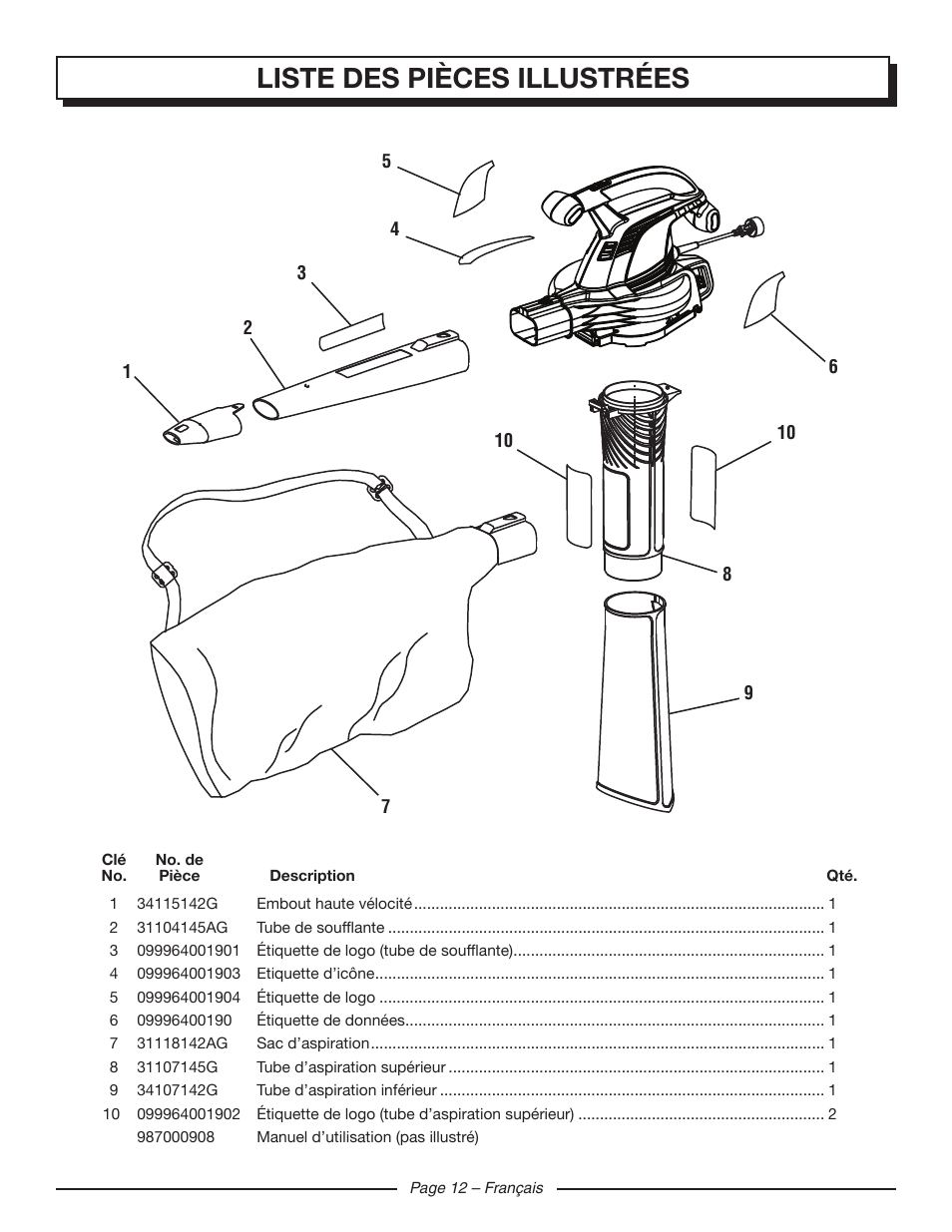 Liste des pièces illustrées | Homelite UT42120 User Manual | Page 25 / 38