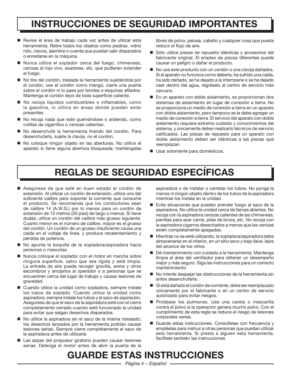 Guarde estas instrucciones | Homelite UT42120 User Manual | Page 28 / 38