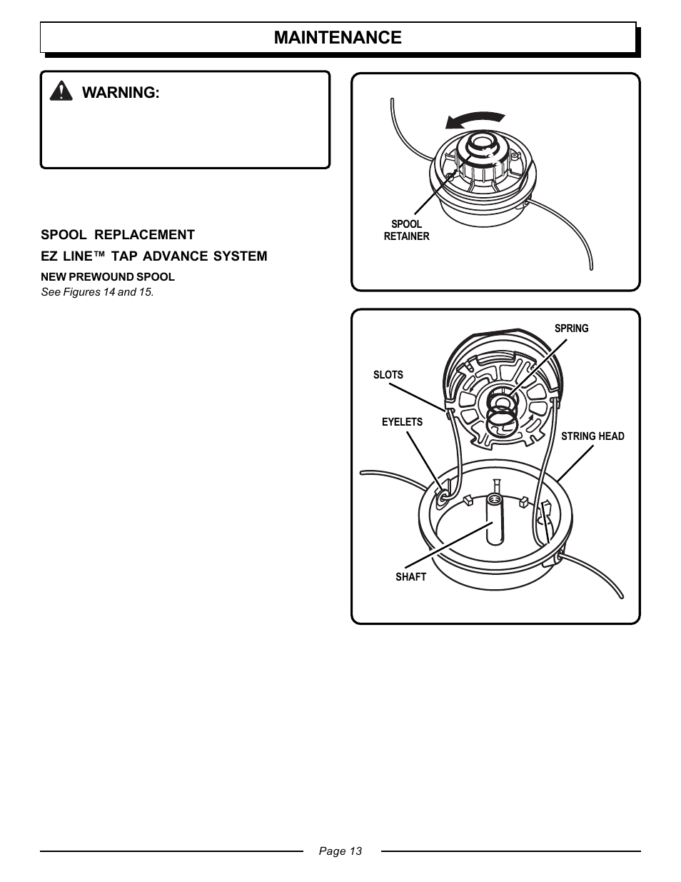 Maintenance, Warning | Homelite UT20763 User Manual | Page 13 / 22