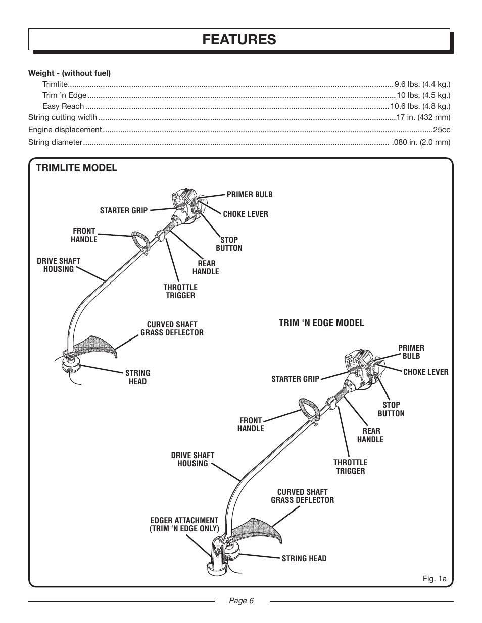 Features | Homelite EASY REACH UT20024B User Manual | Page 6 / 22