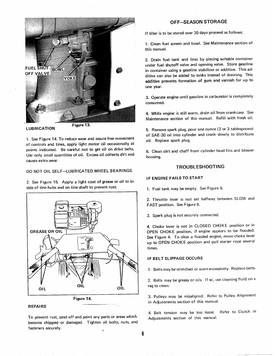 Off-season storage, Troubleshooting | Homelite 8H.P User Manual | Page 9 / 17