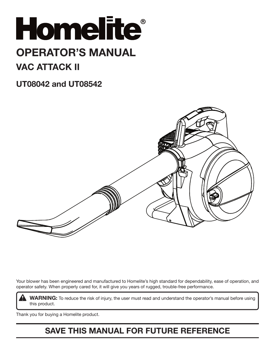 Homelite VAC ATTACK II UT08542 User Manual | 22 pages