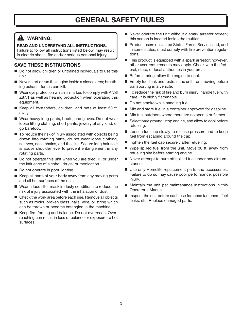 General safety rules | Homelite VAC ATTACK II UT08542 User Manual | Page 3 / 22